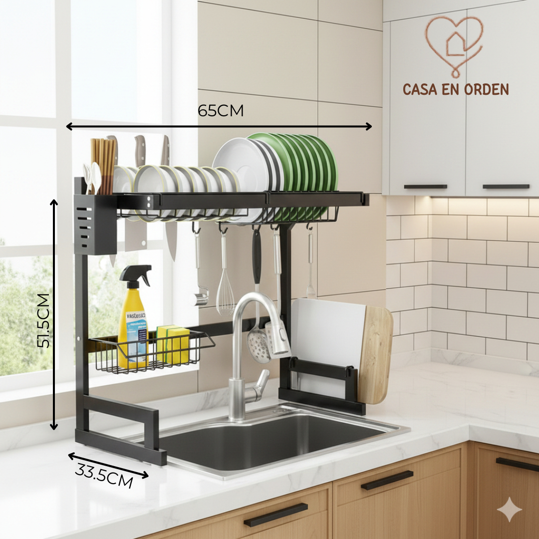 Escurridor bacha 3 niveles rack full accesorios