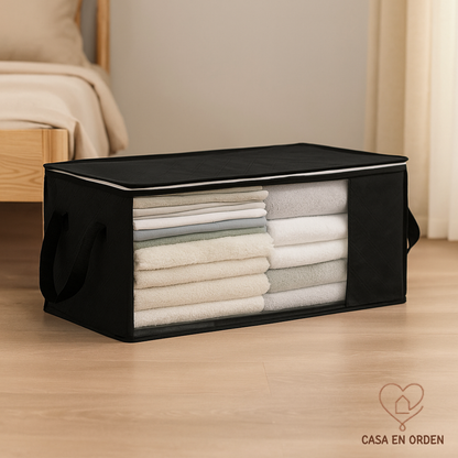 Caja Canasto de Tela con Visor Transparente Negro