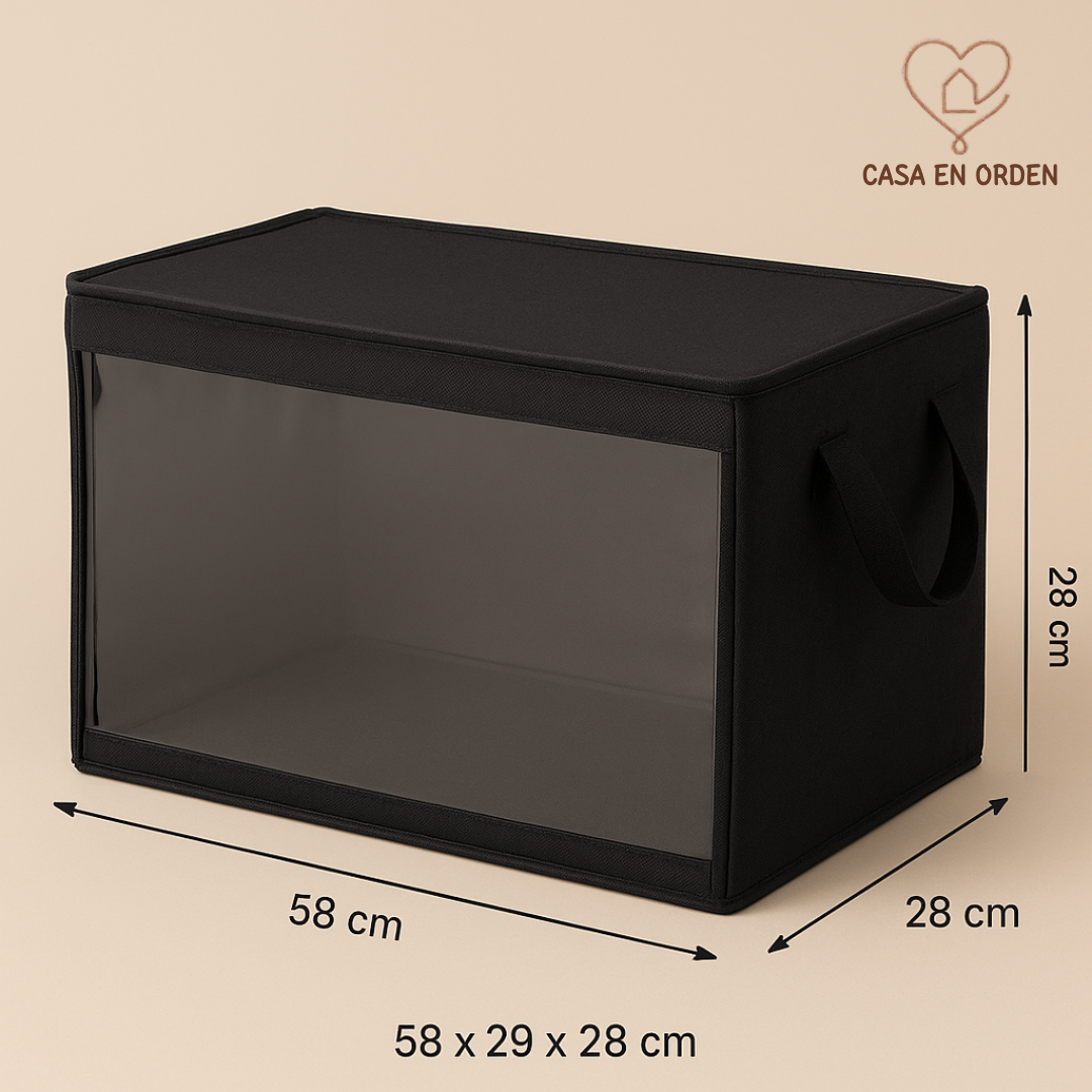 Caja Canasto de Tela con Visor Transparente Negro