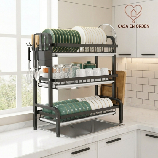 Escurridor bacha 3 niveles rack full accesorios