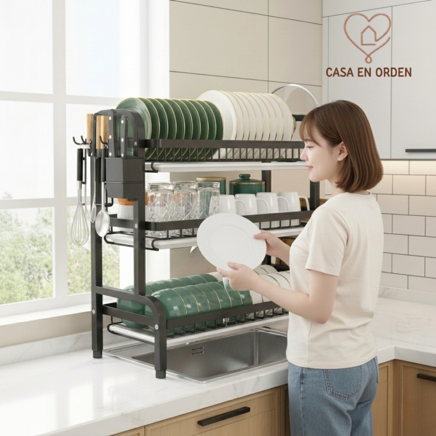 Escurridor bacha 3 niveles rack full accesorios