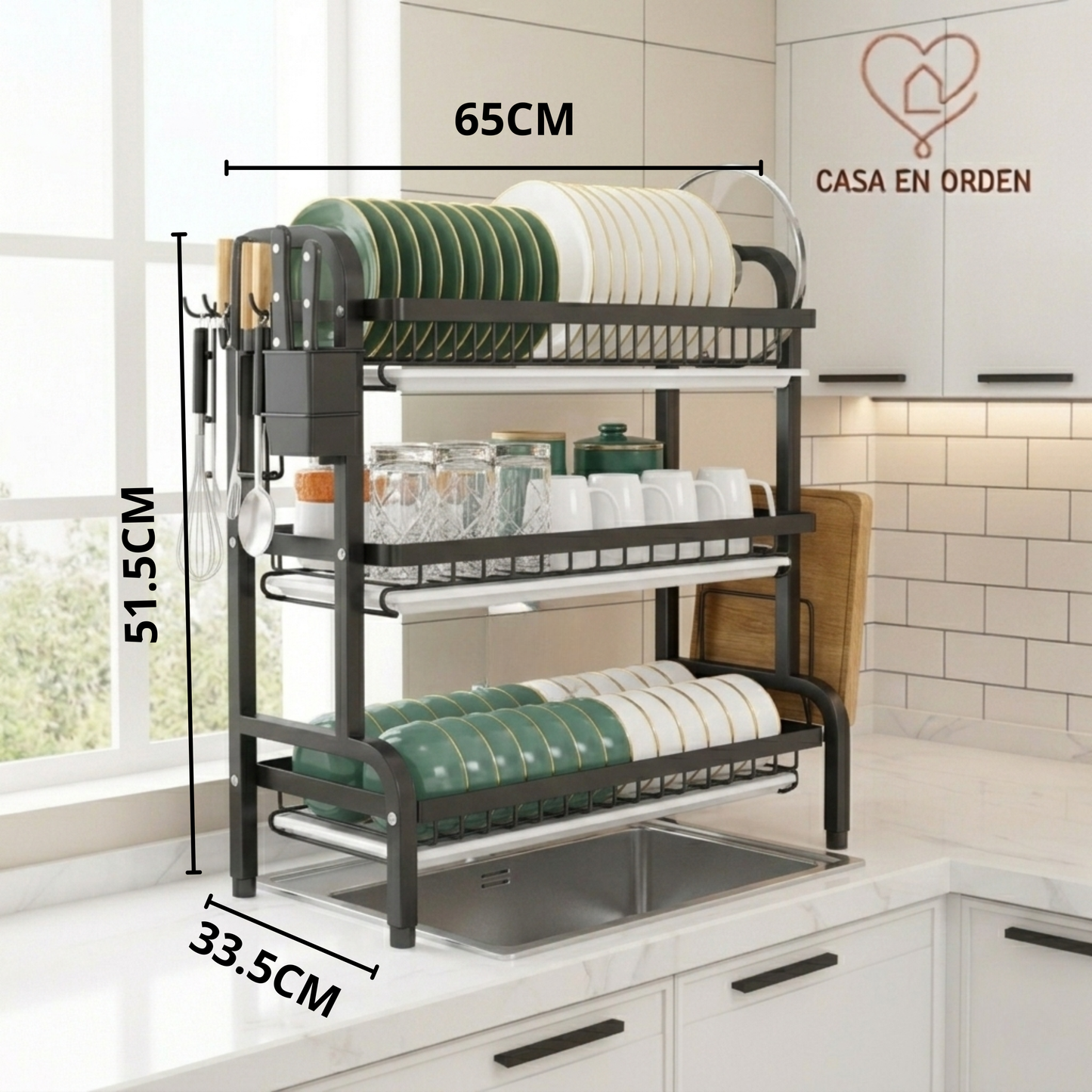 Escurridor bacha 3 niveles rack full accesorios