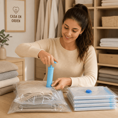 Pack x5 Bolsas al Vacío + Inflador, Organizá toda tu casa en minutos